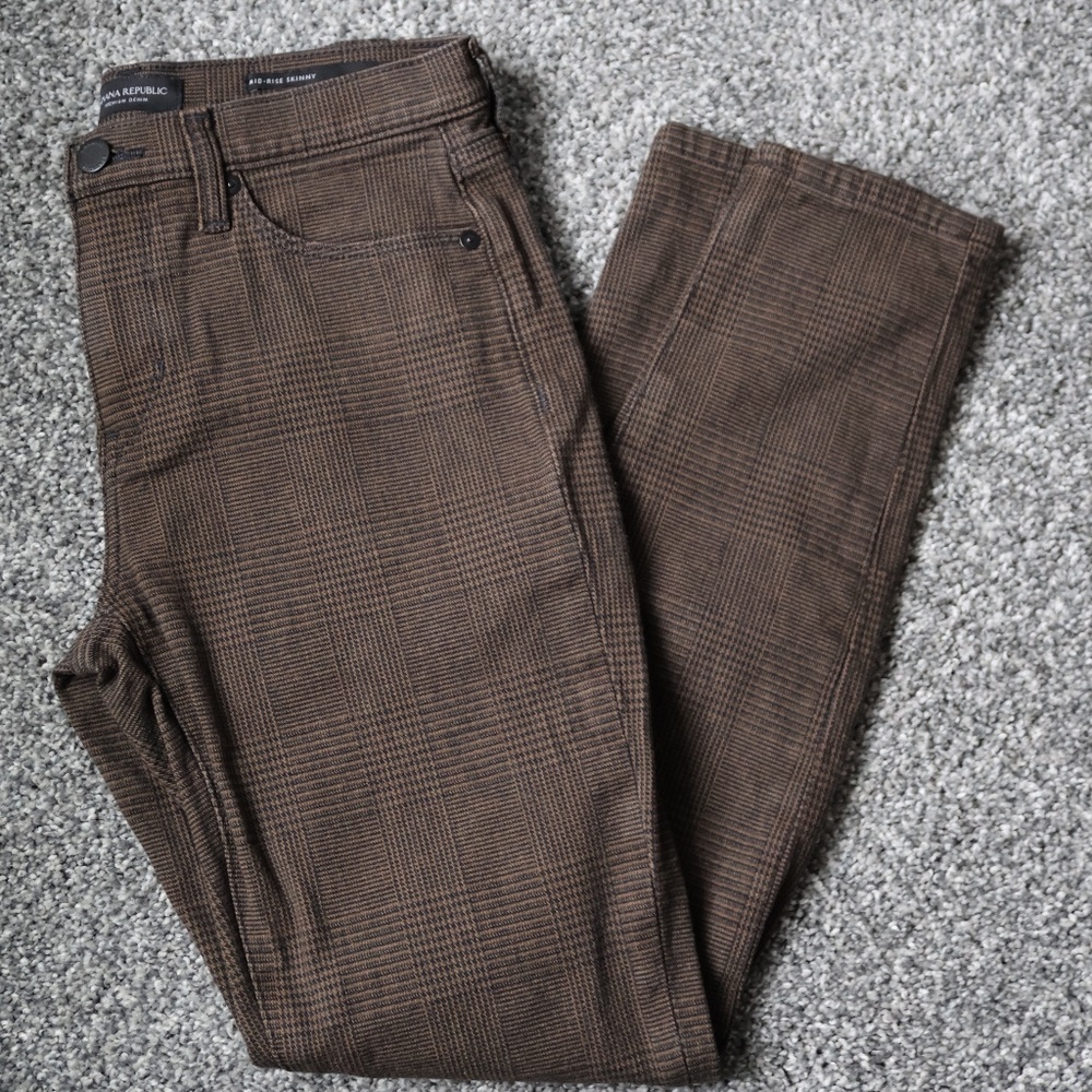Banana Republic Brown Plaid Patterned Trousers - Size 25